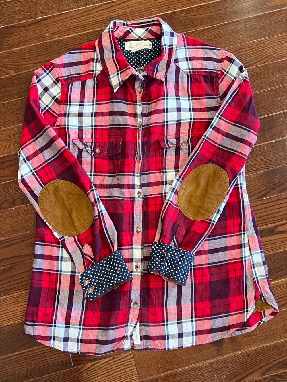 H&M LOGG Red Plaid Flannel Shirt Elbow Patch Countryside‎ Classics Sz 8